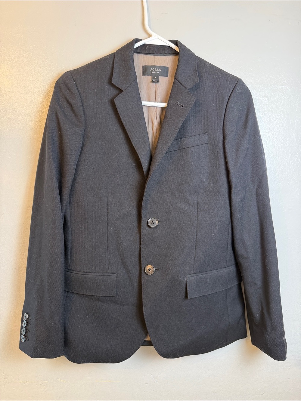 J. Crew Womens Ludlow Slim-fit  in American wool Black Two-Button Blazer size 4